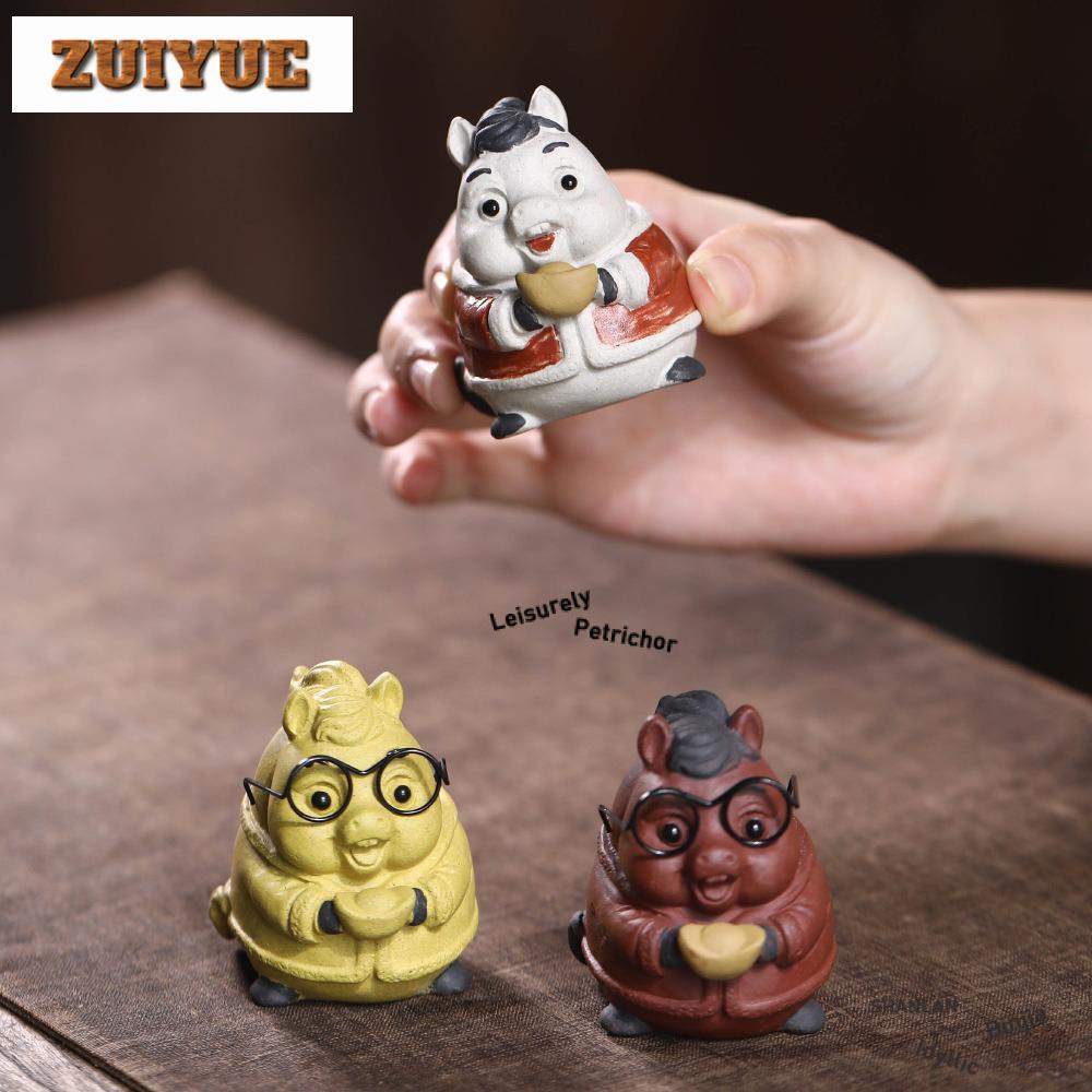 Yixing Purple Clay Lucky Horse Tea Pet Handmade Flowerpot Landscaping Tea Figurine Play Toys Tea Statue Ornaments Workmanship