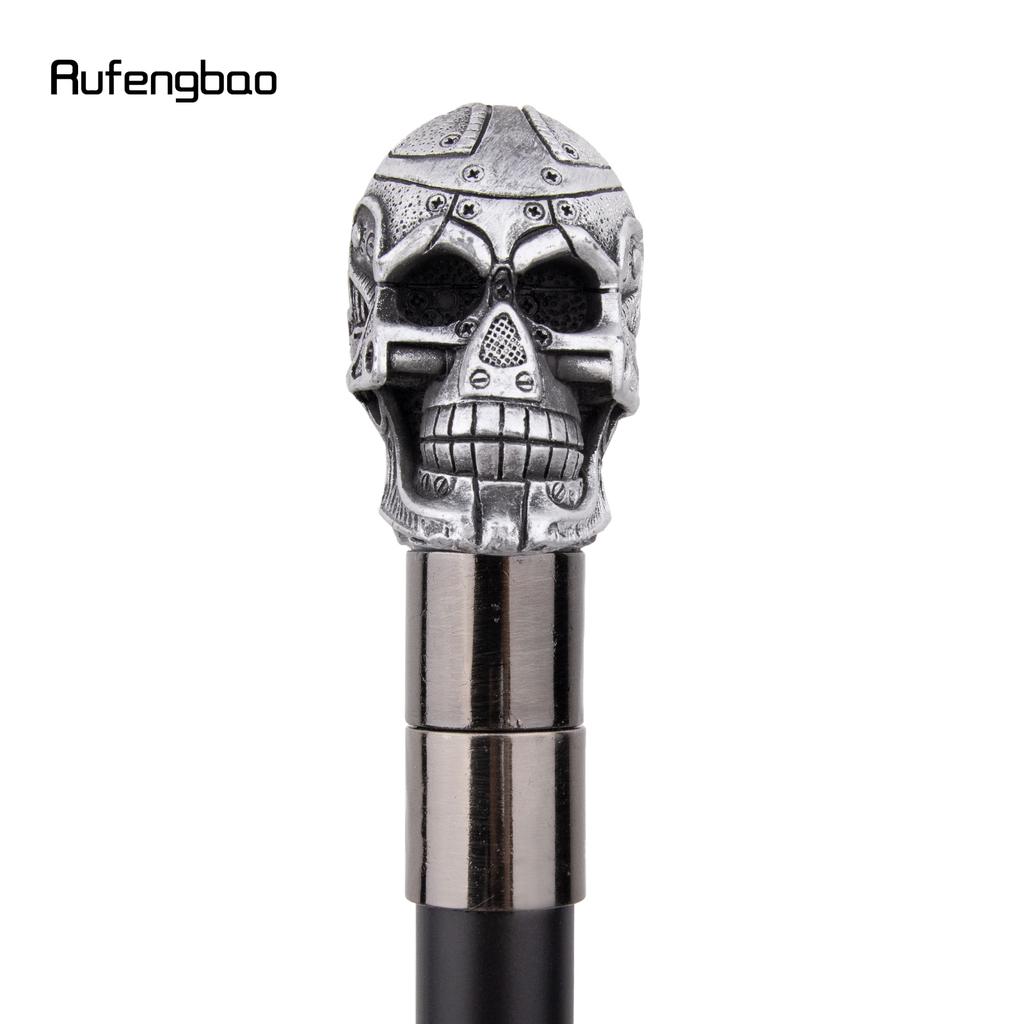 Silberner Gehstock aus Kunstharz mit Totenkopfkopf, modischer dekorativer Gehstock aus Stahl, eleganter Gehstock für Gentleman, Cosplay, 92 cm