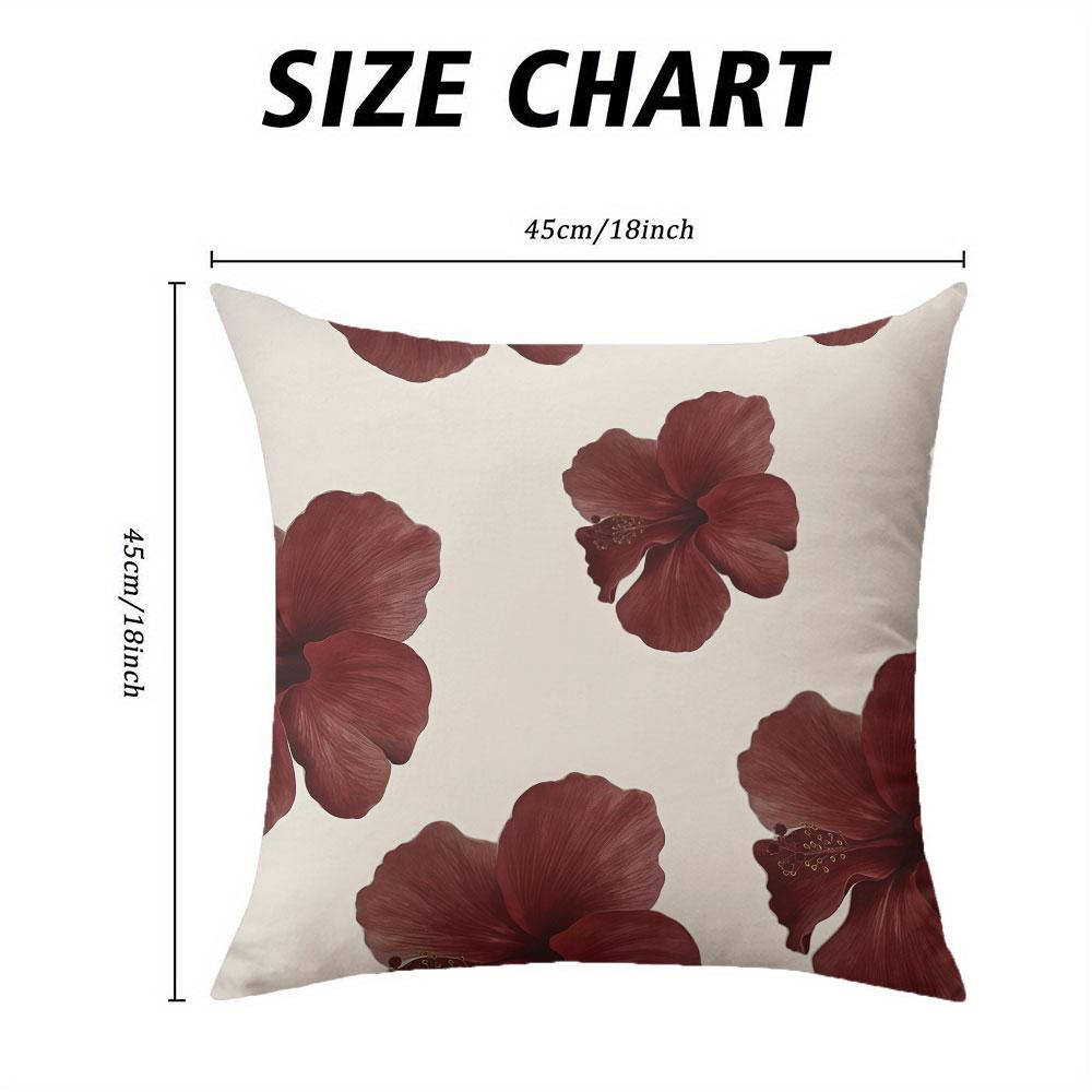 Burgundy Hibiscus Blooms Square Jacquard Pillow Cover for Sofa Office Waist Cushion Cover Home Decorative Pillowcase