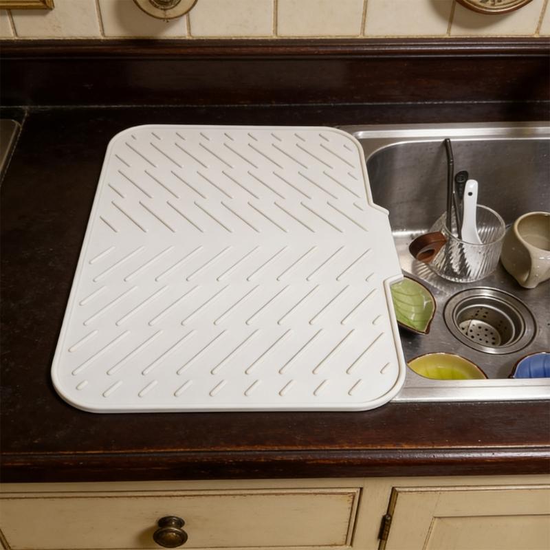 Flexible Sink Drying Pad For Dishes Having Sloped Structure And Efficient Moisture Removal To Maintain Area Dry And neat