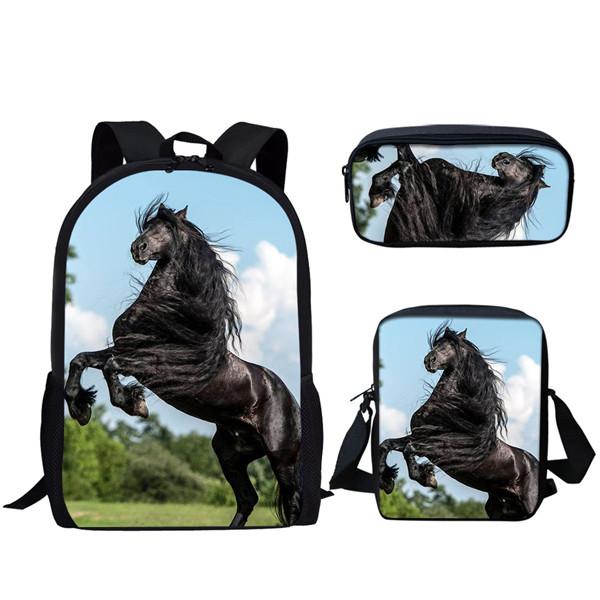Klassieke Paarden Rugzakken tassen 3D Print 3 stuks/Set leerling Schooltassen Laptop Dagrugzak Rugzak Schuine schoudertas Etui