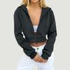 Women's Color Zipper Crop Hooded Jacket