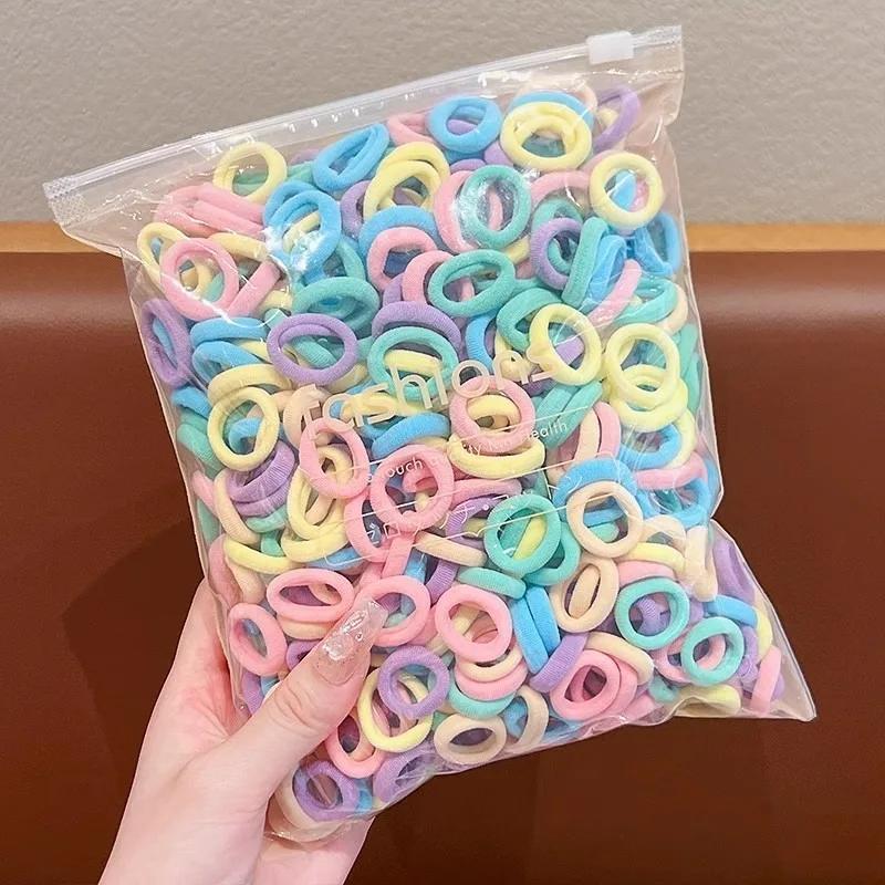 100/200pcs Colorful Basic Nylon Ealstic Hair Ties for Girls Women Ponytail Hold Scrunchie Rubber Bands Rope Hair Accessories