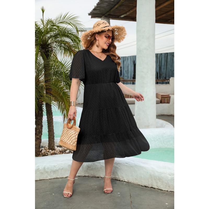 Taglie Forti Tinta Unita Casual Vacanza Eleganti Abiti Midi