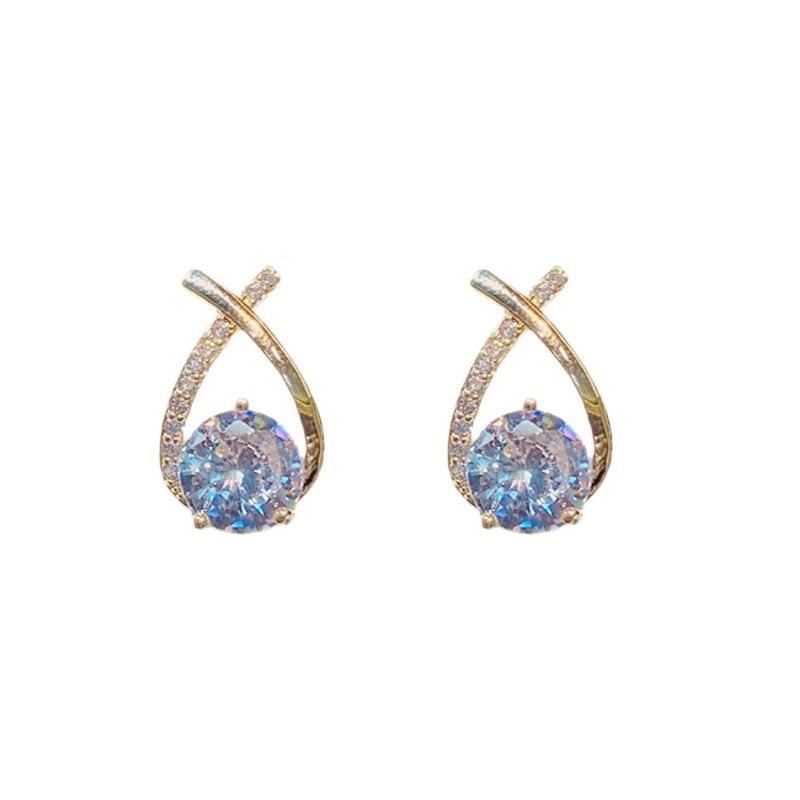 Classic Cross Zircon Diamond Stud Earrings Fashionable and Exquisite Light Luxury Earrings High-end Lady Style Earrings