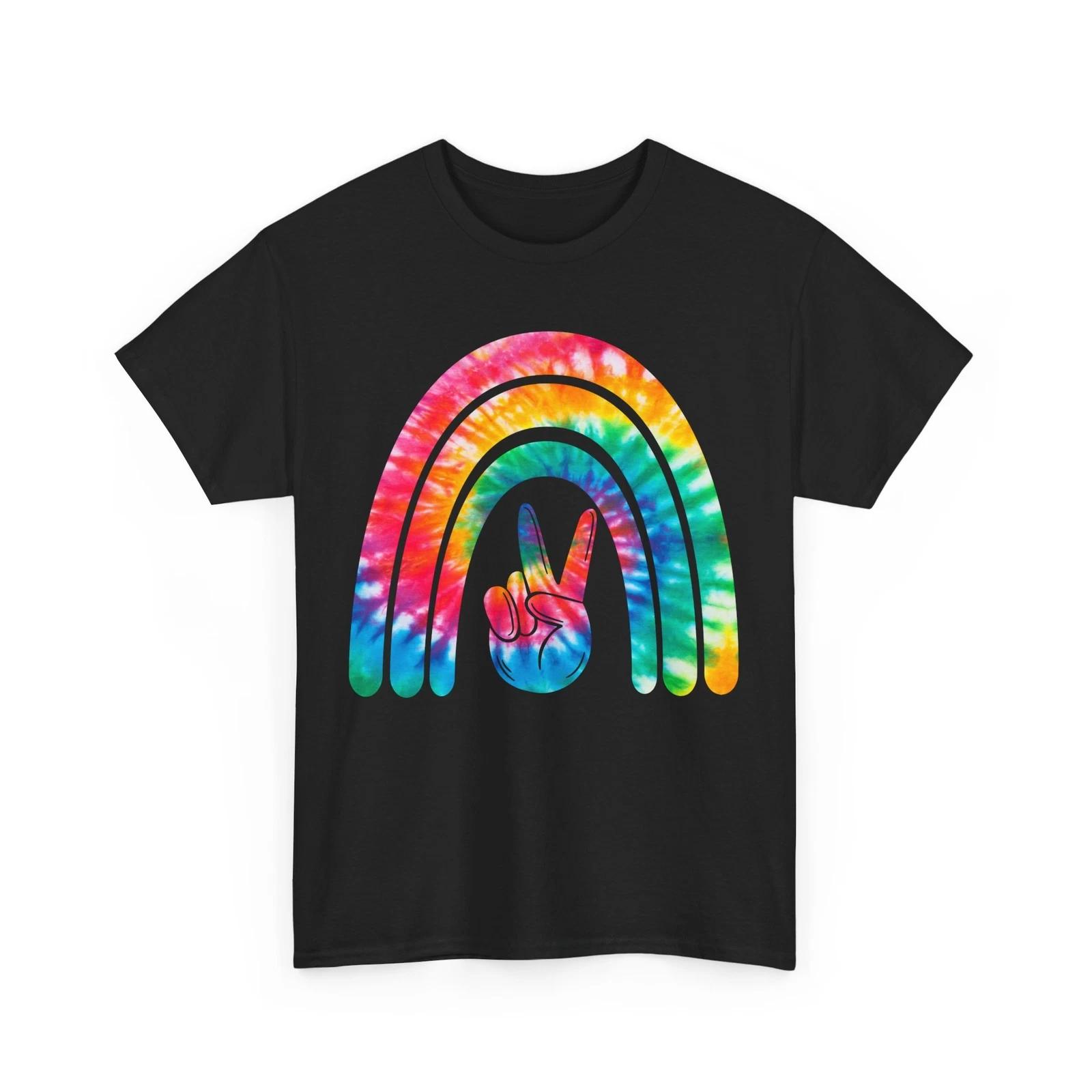 

Peace Sign Rainbow Shirt, Hand Hippie Peace Sign Lovers Women Men Shirt XL