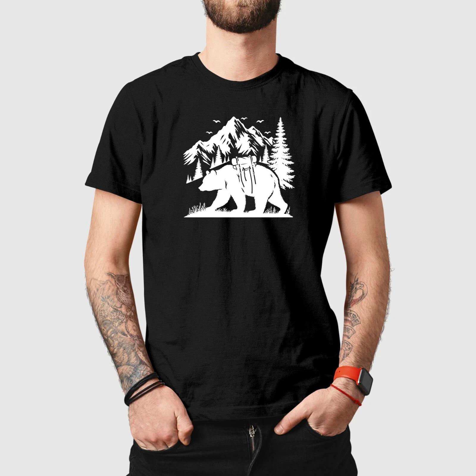 Bear Mountains T-Shirt Funny Printed Bear Camping Novelty Design Unisex Tee Top XL