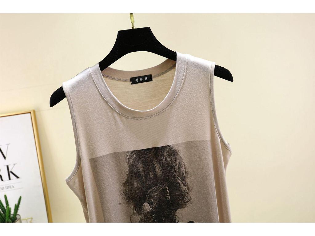 Letnia Bezrękawnikowa Kamizelka z Okrągłym Dekoltem i Nadrukiem z Modal