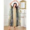 Indonesia Middle East Plus Size Women's Amazon Cross-Border Dress Djellaba V Neck Print Batwing Sleeve Dress Dress