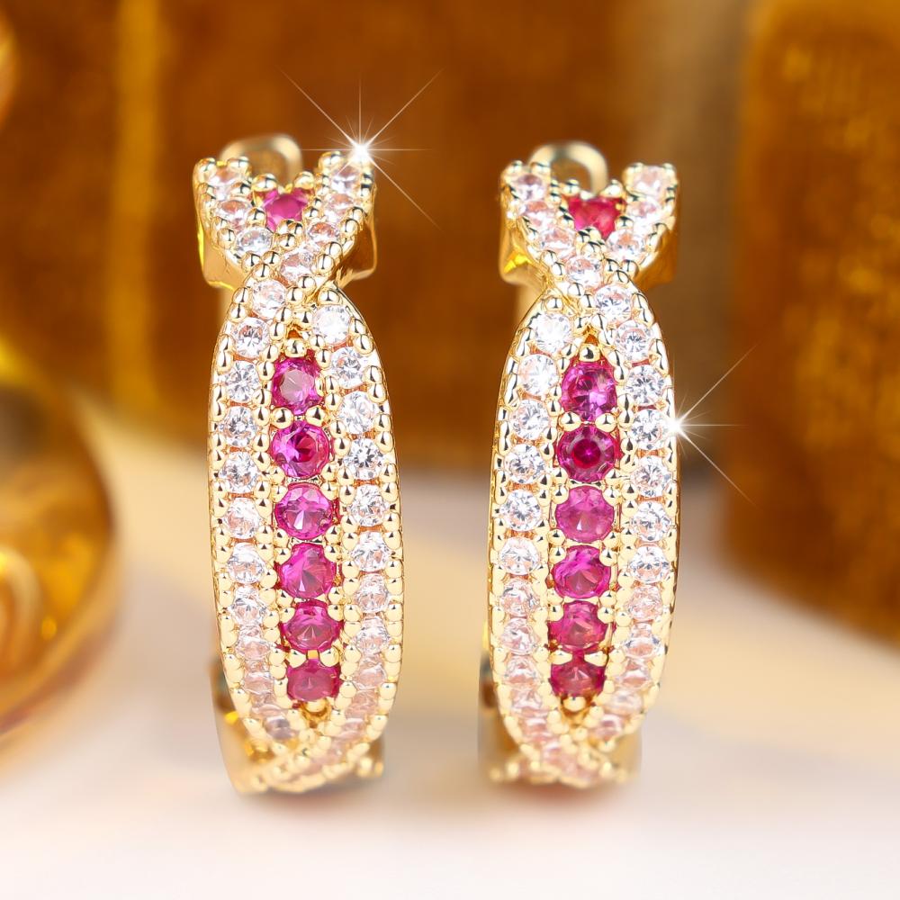 Brilliant Four Color Option Zircon Cross Twisted Hoop Earrings for Women Daily Wear and Party