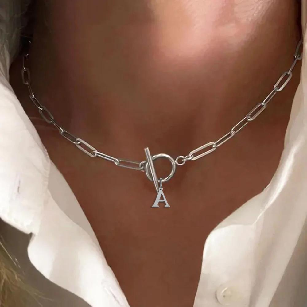 Damen Edelstahl Initialen Halskette A-Z Buchstaben Anhänger Choker Damen Zinklegierung Kette Ot Abzug Halskette Für Damen 2025