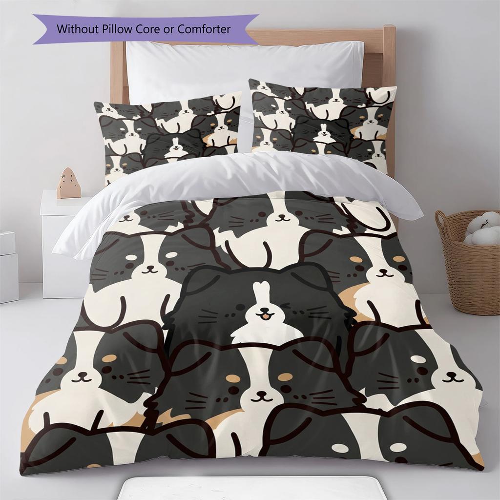 Border Collie Muster Bettwäsche Steppdecke Set Bettbezug Kissenbezug Heimdekoration Geburtstagsgeschenk (1 Bettbezug + 2 Kissenbezüge, ohne Füllung)