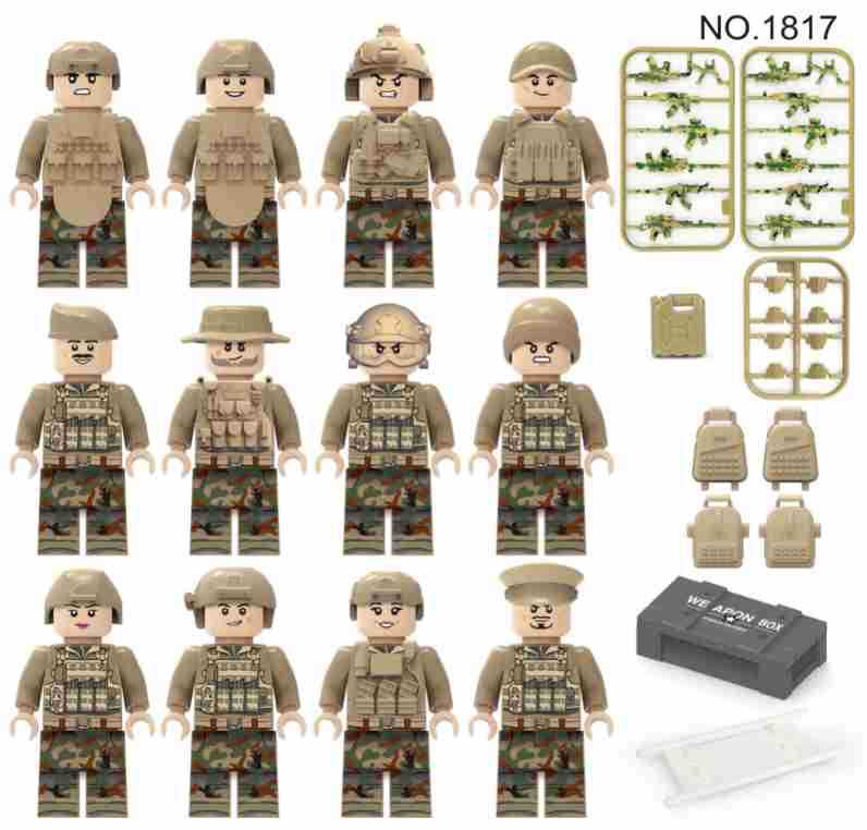 12pcs Signal Flag Special Forces Military Doll Body Armor Stretcher Children's Building Block Toy