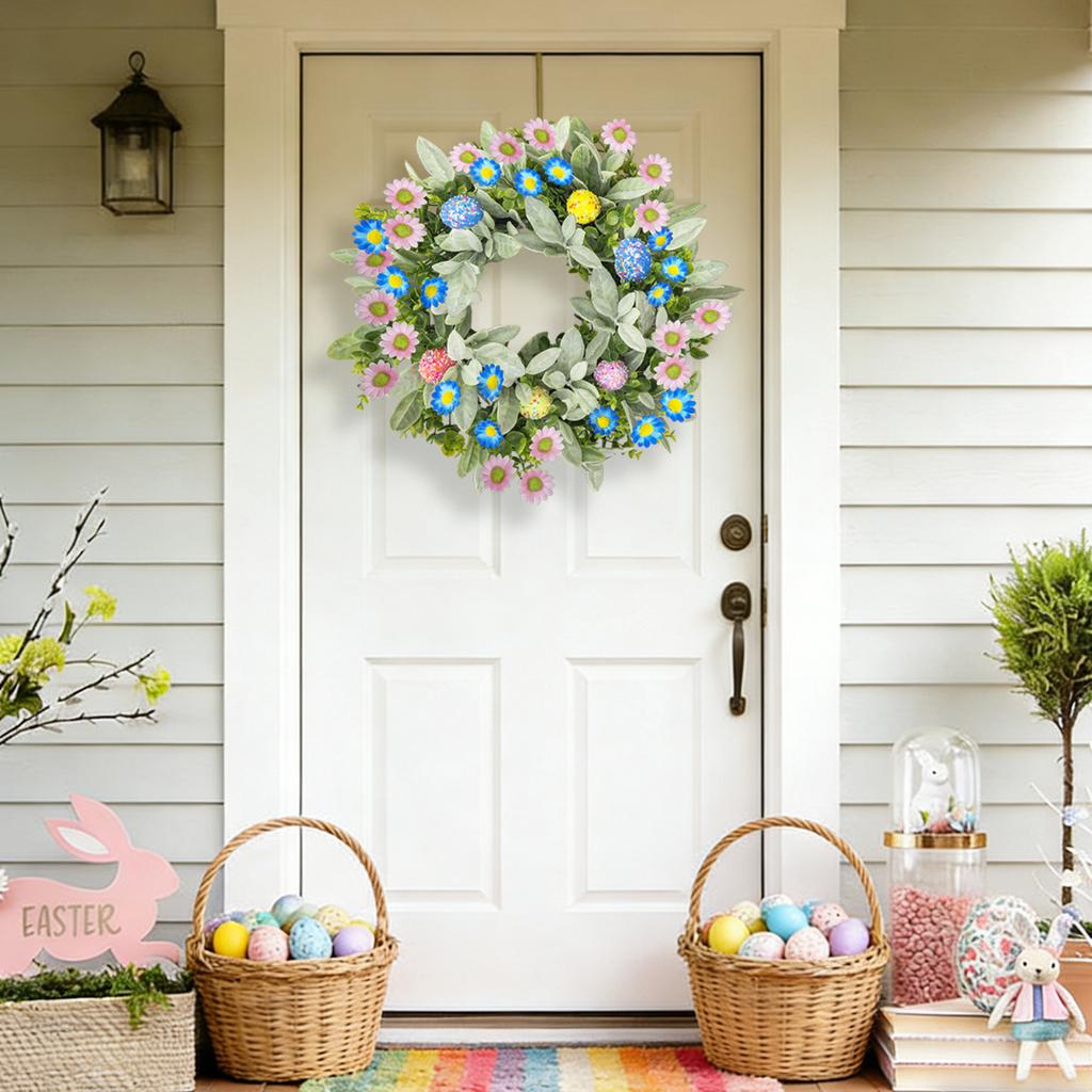 Artificial Floral Wreath Decorative Faux Flower Wreath with Mixed Greenery for Indoor Outdoor Wall Door Decor Spring Summer