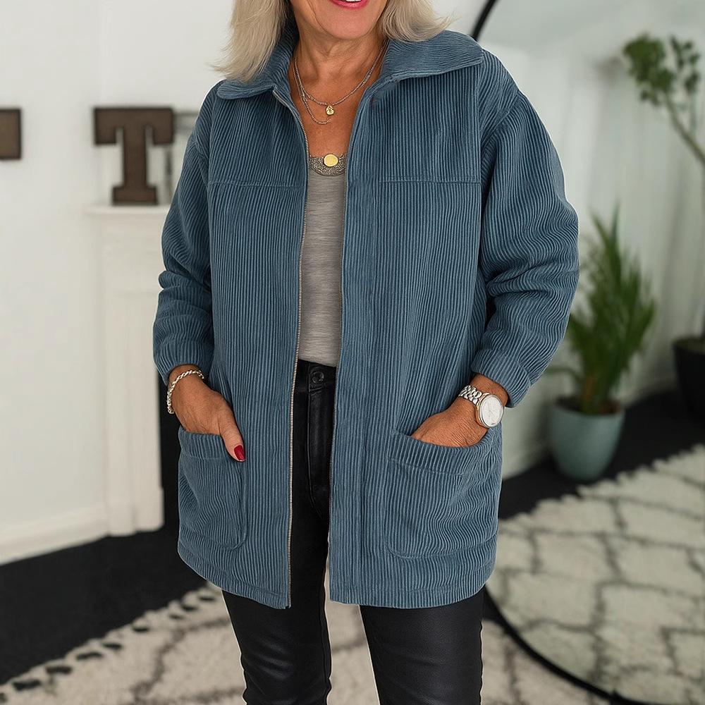 New Women's Loose Casual Lapel Long Sleeve Zipper Clean Multi-color Women's Pocket Jacket