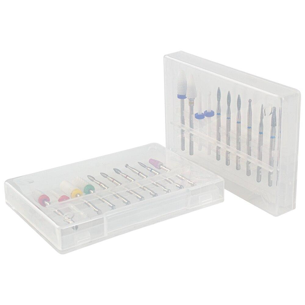 Sada 10ks fréz na manikúru Keramické vrtáky na nehty Čistič kartáč Diamantový mlýnek Příslušenství pro odstranění gelového laku