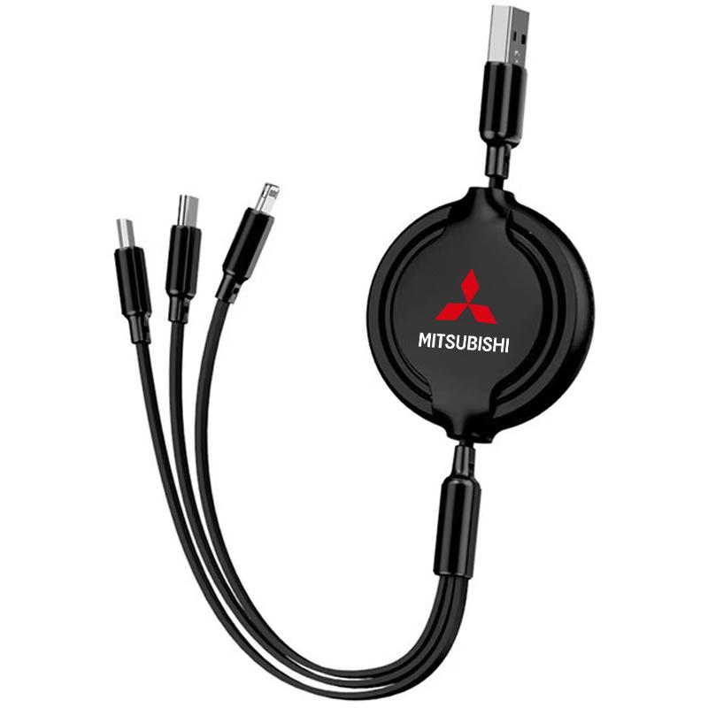 

Car 3 in 1 USB Cable Type C Micro USB Fast Charging Cable For Mitsubishi ASX Lancer Pajero Outlander Colt Galant L200 Ralliart чорний