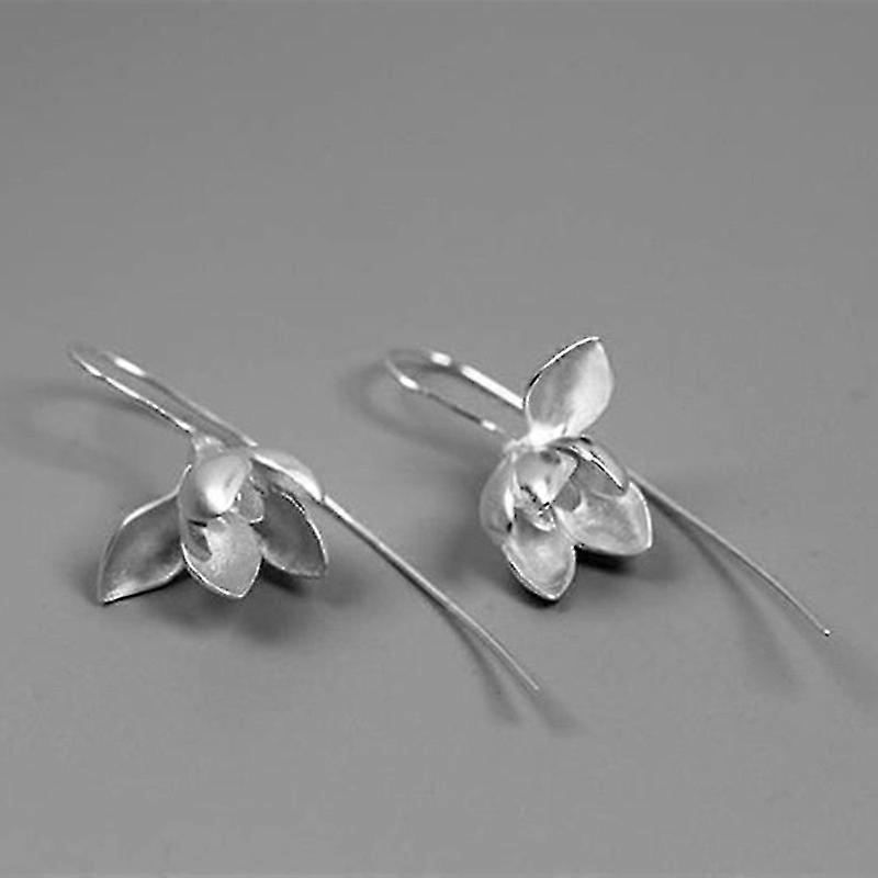 S925 Sterling Silver Earrings Elegant Magnolia Flower Drop Earrings Natural