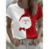 Womens Slim Fit Round Neck Short Sleeve T-Shirt With 3D Santa Claus Print Soft Cotton-Feel Fabric Casual Office Wear