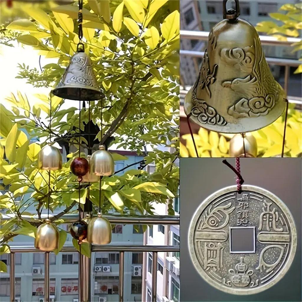 6 Copper Bells Outdoor Metal Wind Chimes Yard Garden Hanging Ornament Decor