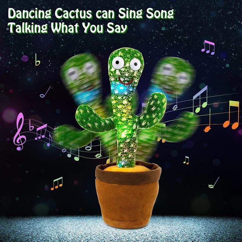 Dancing Cactus Song Speaker Talking Usb Battery Voice Repeat Plush Cactu Dancer Toy Talk Plushie Stuffed Toys For Kids Gift
