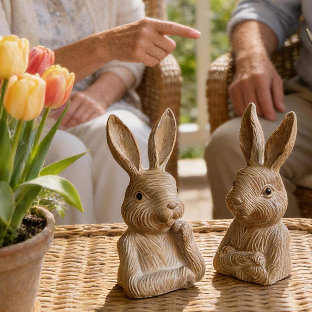 Bunny Figurines 2 Piece Collectible Bunny Figurines Ornament Rustic Outdoor Statues For Garden For Easter Home Table Shelf Yard