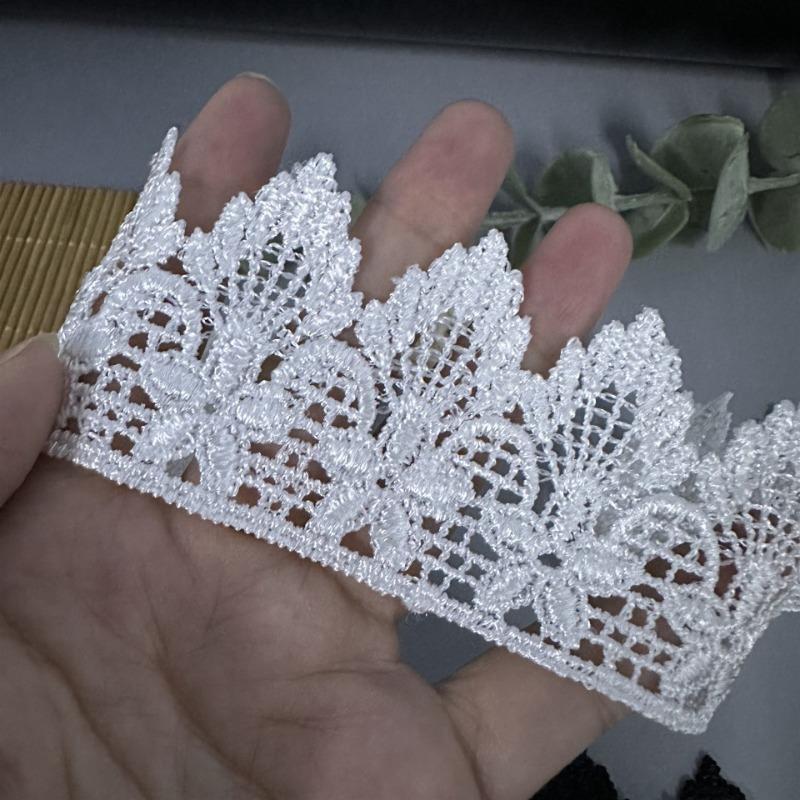 3Yards White/Black Floral Lace Trim - Water-Soluble Flower Embroidery for Wedding Veils, Hair Accessories & DIY Clothing Crafts