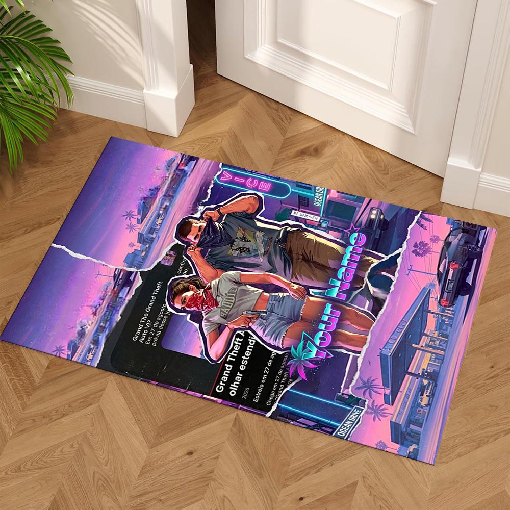 Grand Theft Auto Customize Your Name Carpet Suitable for Outdoor Study room Foyer Balcony Anti-slip Rug Decorate Offices Perfect Gift for Women/Men