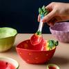 Ceramic Fruit Salad Bowl with Spoon Cartoon Vegetable Tableware Eating Rice Bowl Serving Strawberry Bowl Noodle Bowls 300ml