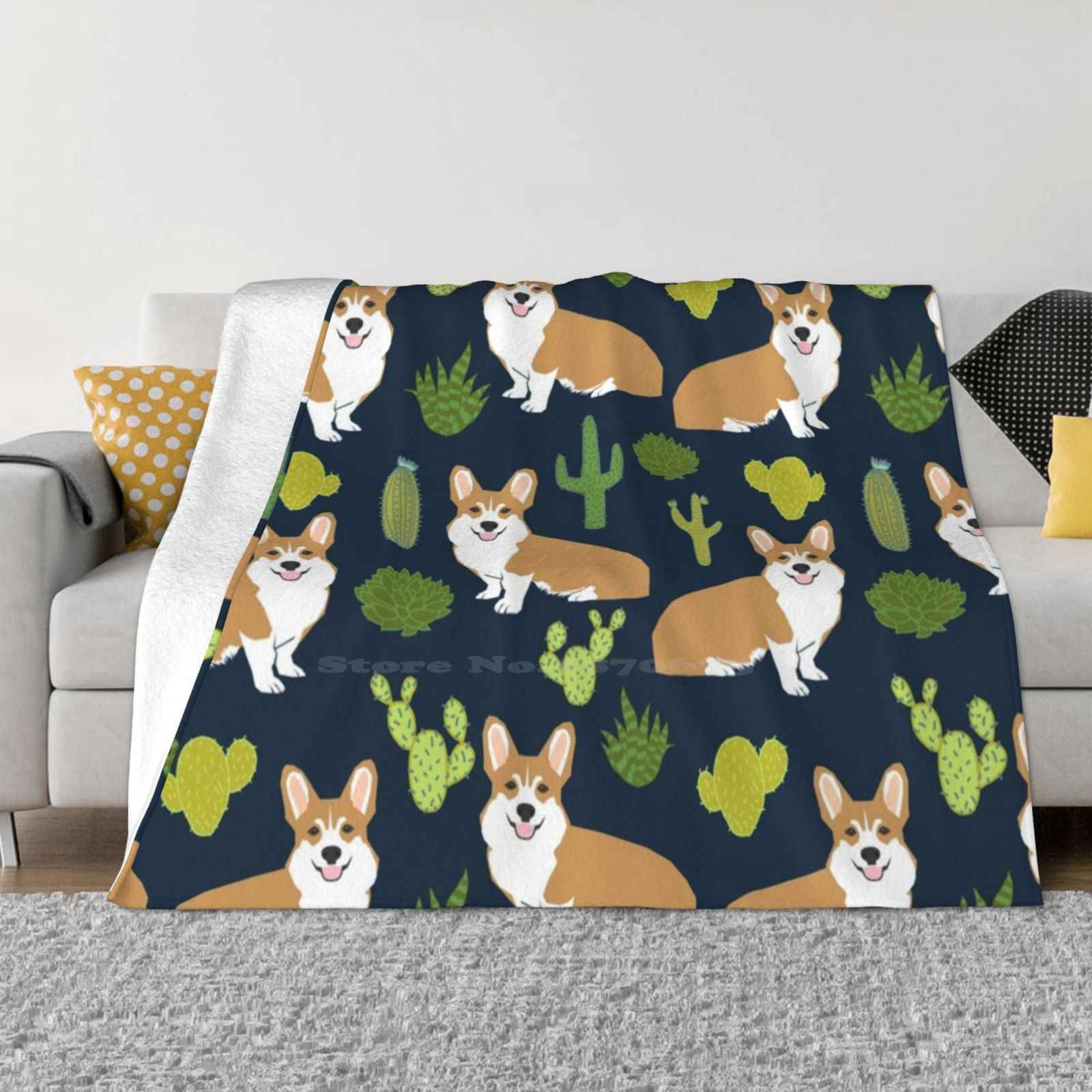 Corgi Welsh Corgi Southwest Cactus Dog Dogs Dog Breed Dog Pattern Pet Friendly Blanket Soft Warm Travel Portable Blanket Welsh 30x40in