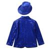 Boys Shiny Sequins Tuxedo Suit Long Sleeve Lapel Single Breasted Jacket Coat with Hat Dance Banquet Performance Costume