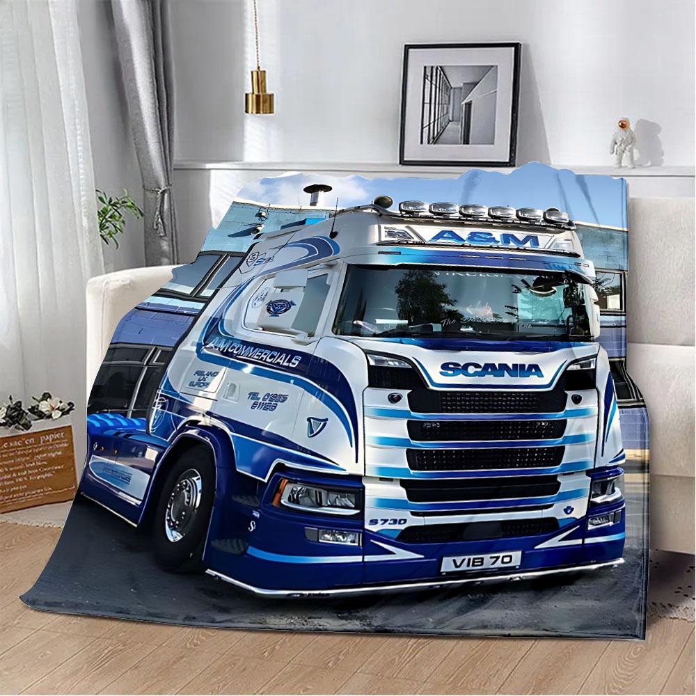 Printed Blanket Picnic Blankets Car Brand Scanias TruckS Warm Blanket Soft and Comfortable Blanket Home Travel Birthday Gift