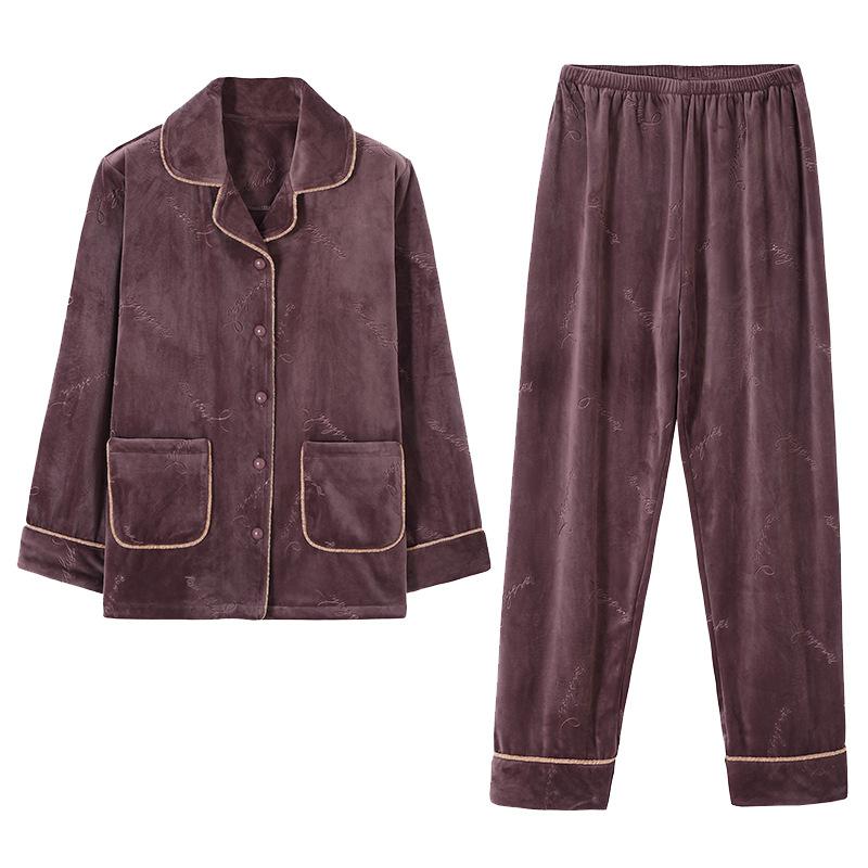 Coral Fleece Pajamas Women'S Autumn And Winter Thickened Fleece Warm Flannel Winter Loungewear Set