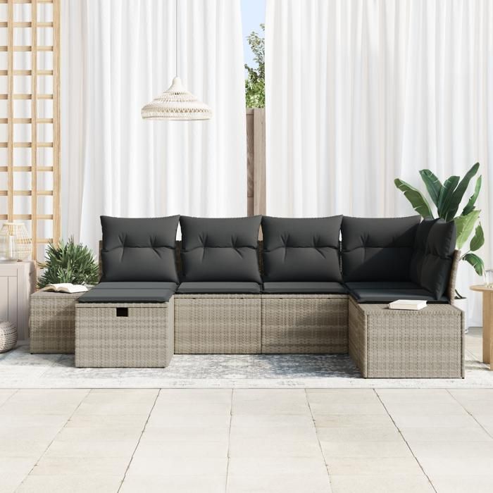 VidaXL Ensemble de canapé 6 pièces jardin avec coussins gris clair en rotin synthétique 3359381