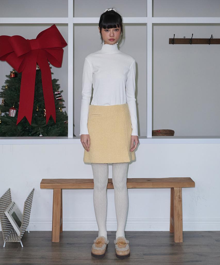 OPENING SUNSHINE Boucle Wool Pocket Mini Skirt_Butter