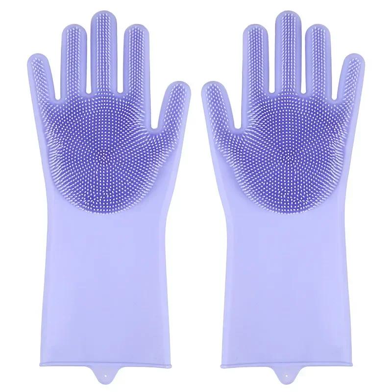 Silicone Rubber  Dishwashing  Gloves For Kitchen Multi - Use For Dishes Veggies Pet Bathing Ultimate Home Cleaning Magic Tool