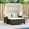 VidaXL Garden Sofa 2 Seater with Canopy and Stools, Patio Seat, Outdoor Balcony Terrace Furniture, Brown Resin 365782
