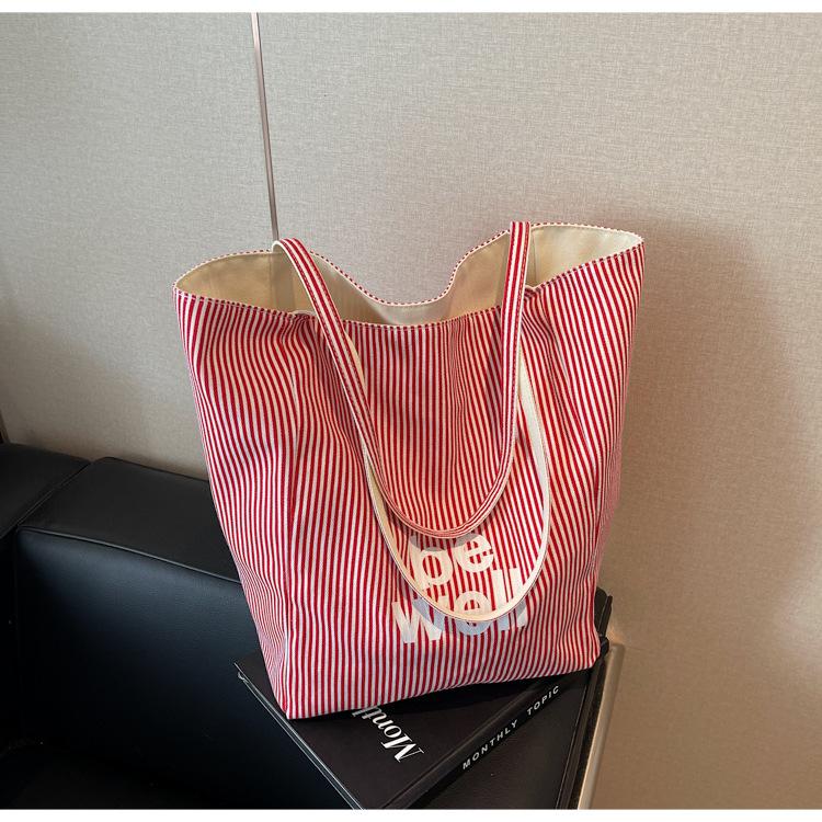 

Модная полосатая сумка-шоппер с принтом букв, двусторонняя, универсальная, холщовая сумка, новая сумка через плечо бордовый