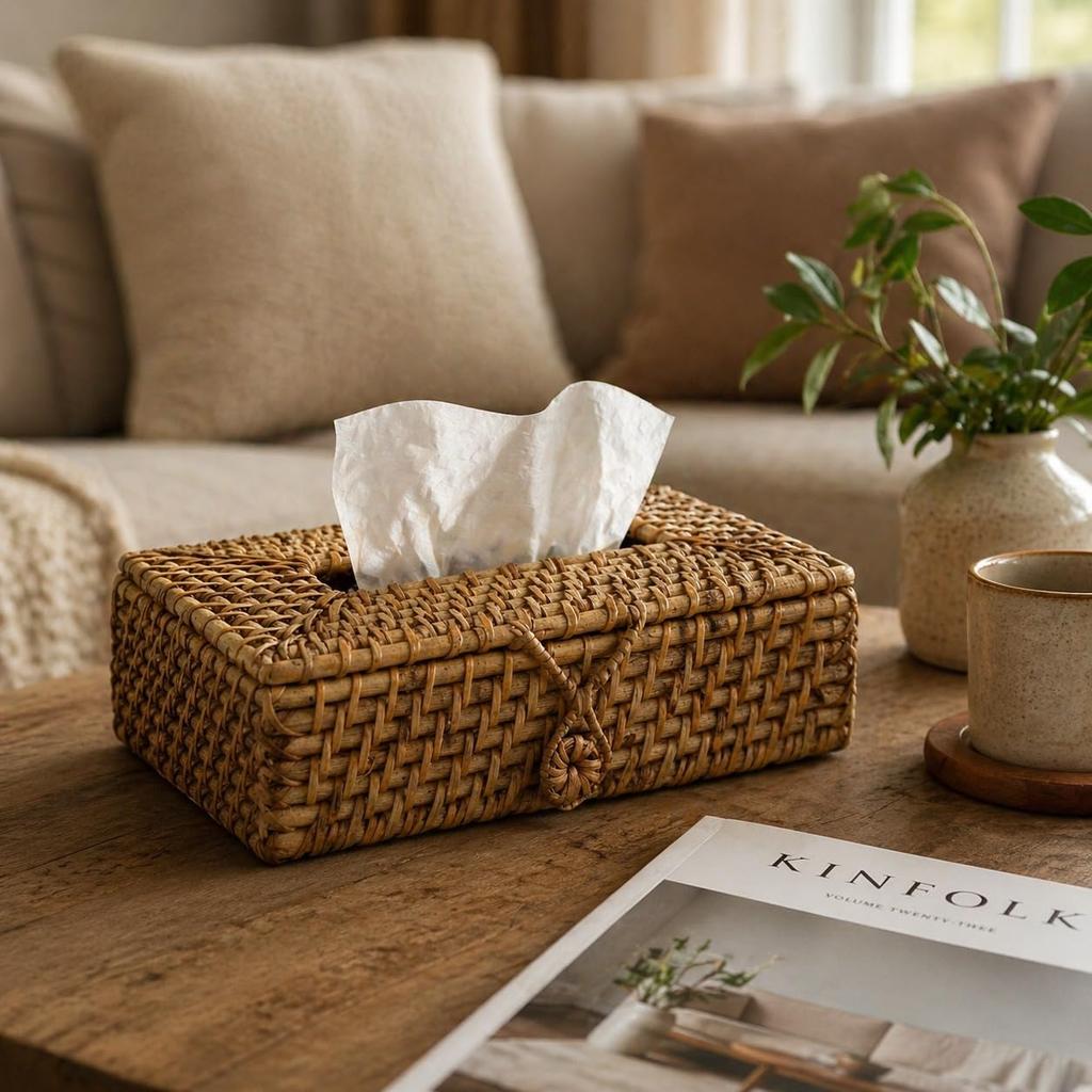 Eco Decx Handcrafted Rattan Tissue Box  Holder, Woven Tissue Paper Cover for Bathroom, Dining Table & Home Decor, 23 X 15 X 9 Cm