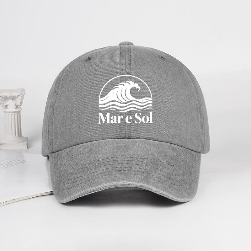 

Mare Sol Логотип Волны Печать Стирка Бейсболка Мягкая, Удобная, Дышащая, Регулируемая Ретро Морской Стиль, Расслабленный Повседневный Мод