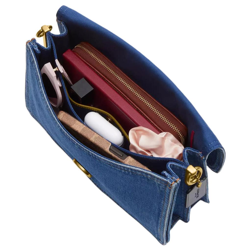 Coach Tabby 30 Removable Chain Strap Denim Shoulder Bag Large Women shoulder bag Brass Dark-Blue CAN17-B4RHO
