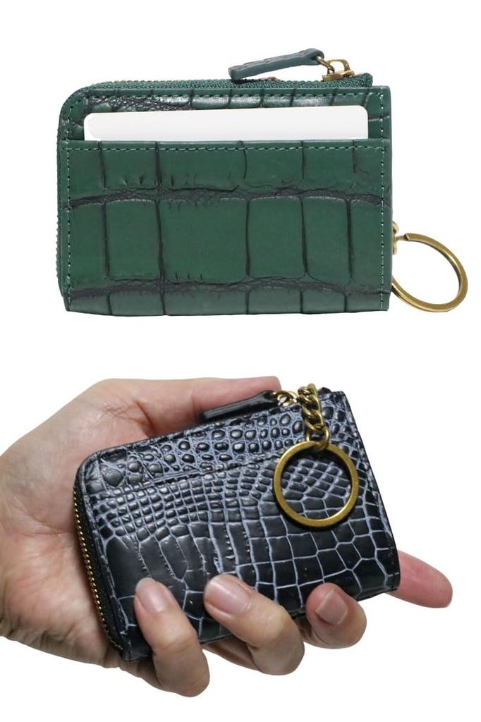 Vanilla Crocodile Leather Coin Purse, Joint-Dyed Crocodile Leather, L-Shaped Zipper, Compact, Mini Size, Men's, Women's, Genuine Leather, Slim, Small