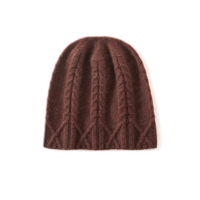 Women's High-End Cashmere Cable Knit Hat - Thickened Warm Fashion for Autumn/Winter 2025