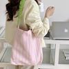 Summer Small Fresh Shoulder Canvas Bag New Contrasting Stripes Large Capacity Pleated Shoulder Strap Tote Bag