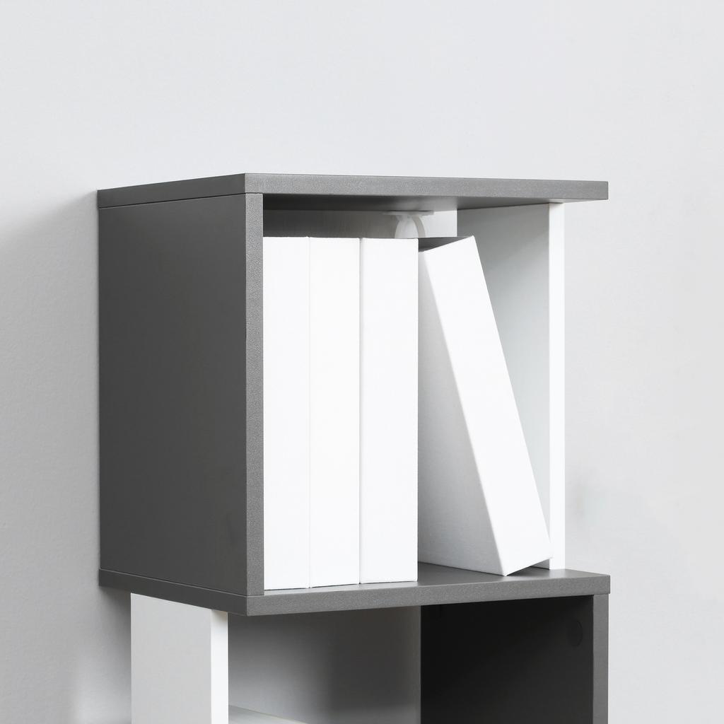 Modernes, platzsparendes Bücherregal mit 5 Regalböden aus Holz, 33x28x161cm, Grau und Weiß