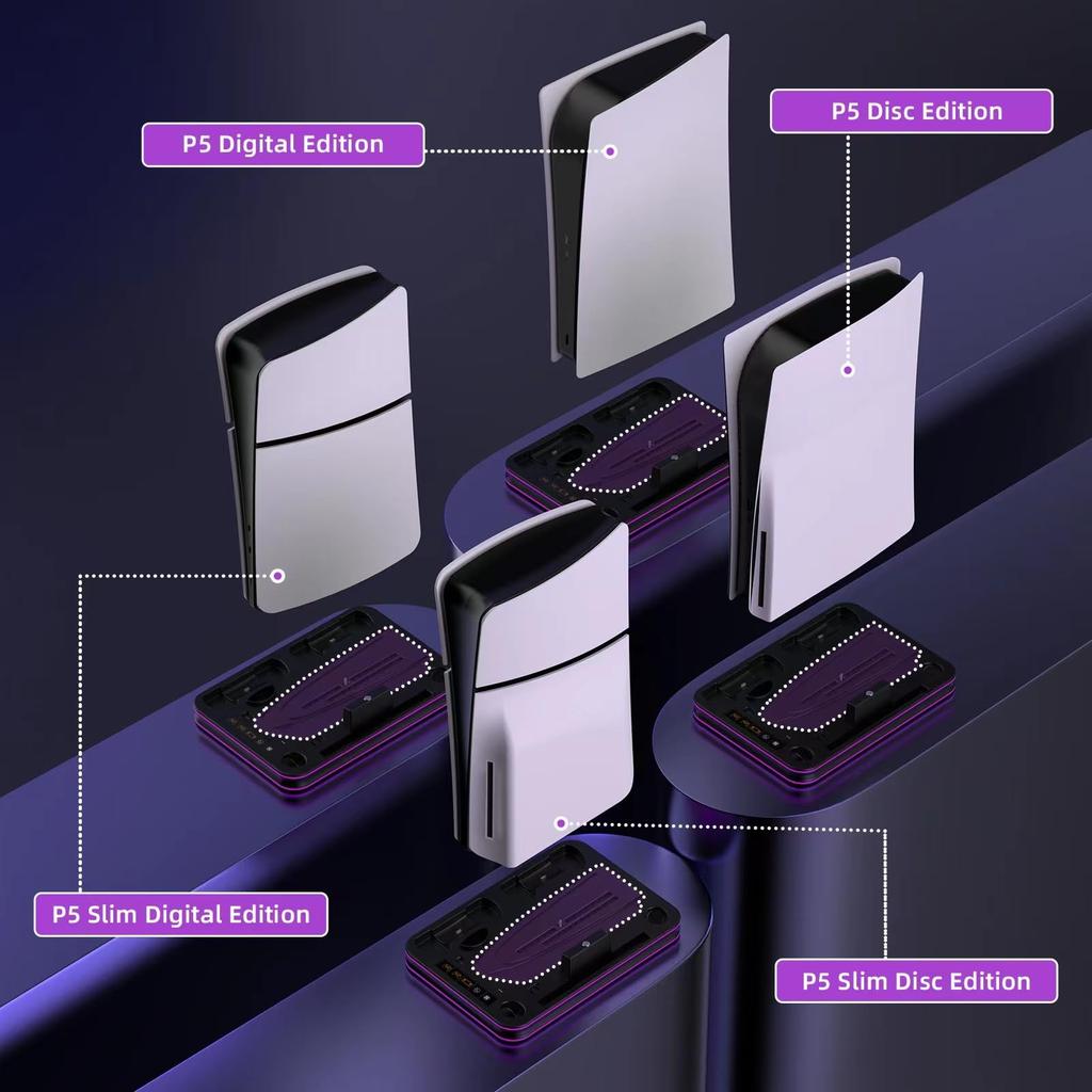 Multifunctional Charging Dock with Cooling Fan for PS5 - Vertical RGB LED Controller Charging Station for PS5 Pro/Slim/Digital Consoles/Discs