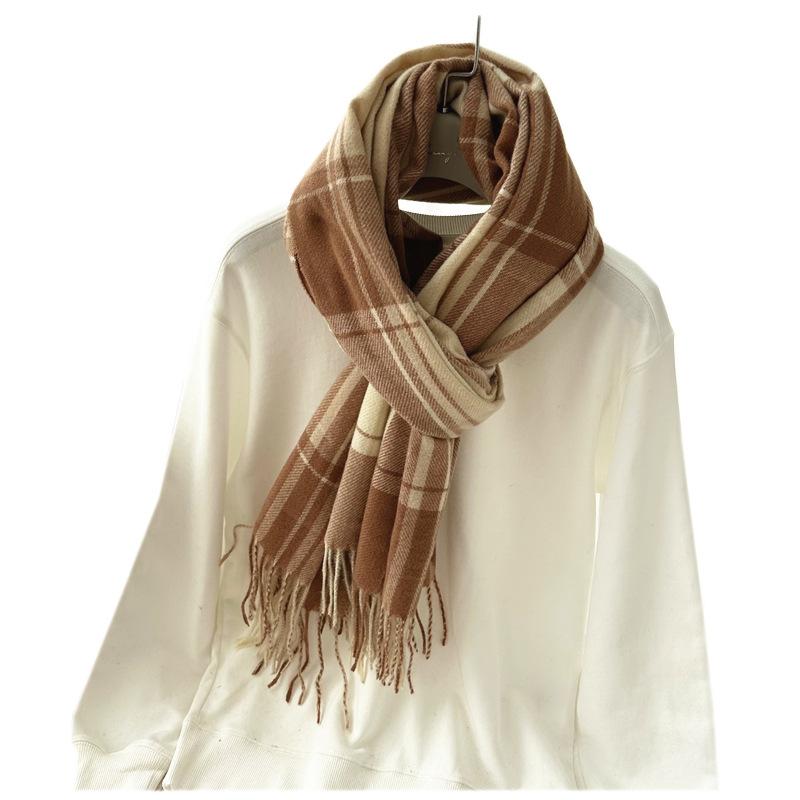 High End Imitation Cashmere Plaid Scarf Versatile and Warm In Winter  Women's Neck Scarf  Fringed Shawl