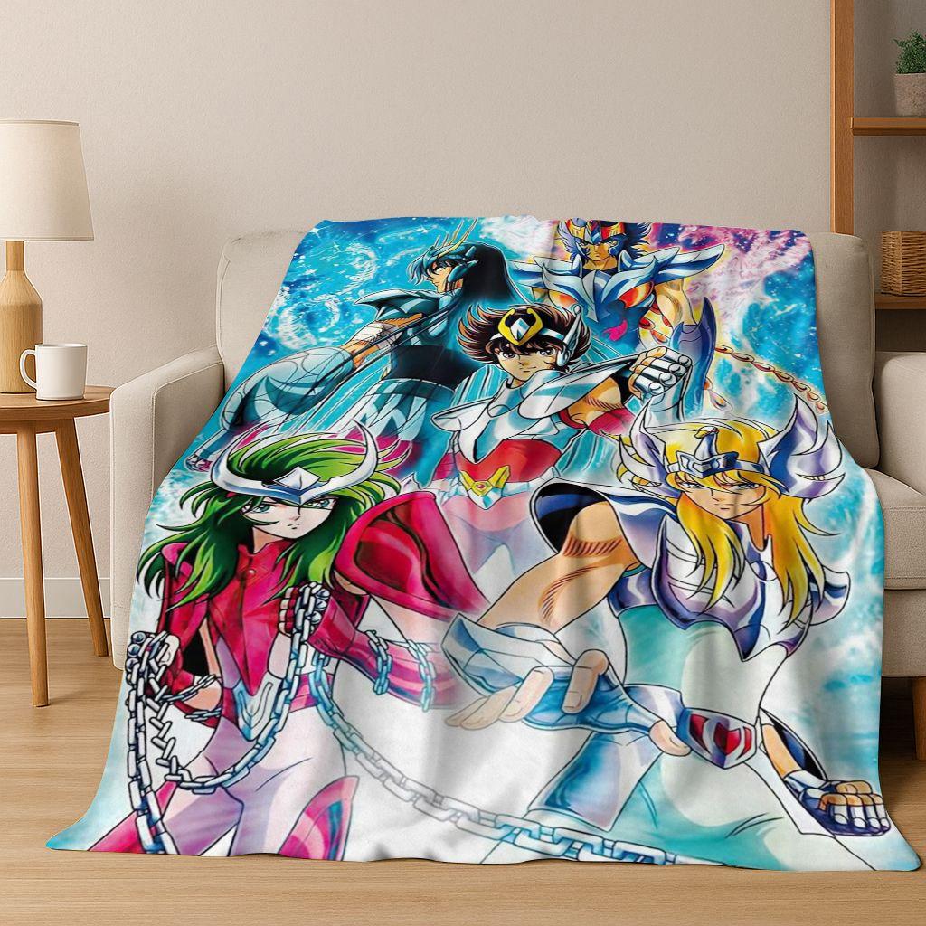 Retro Anime Saint Seiya Gold Saint Cartoon Flannel Blanket,Cozy Soft Throw Blanket for Home Bedroom Bed Sofa Picnic Cover Kids