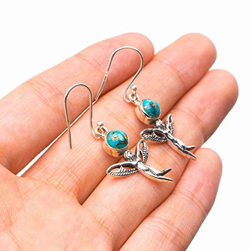 StarGems® Natural Copper Turquoise Fariy Handmade 925 Sterling Silver Earrings 1.5" E1746