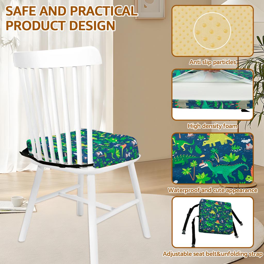 Children Booster Seat Pad Kids Dining Table Non Slip Cushion Adjustable Car Safety Belt and Fastening Strap Thickened Breathable